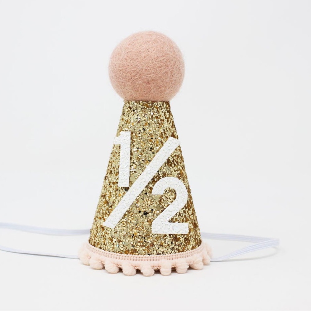 Gold Glitter Half Birthday Party Hat